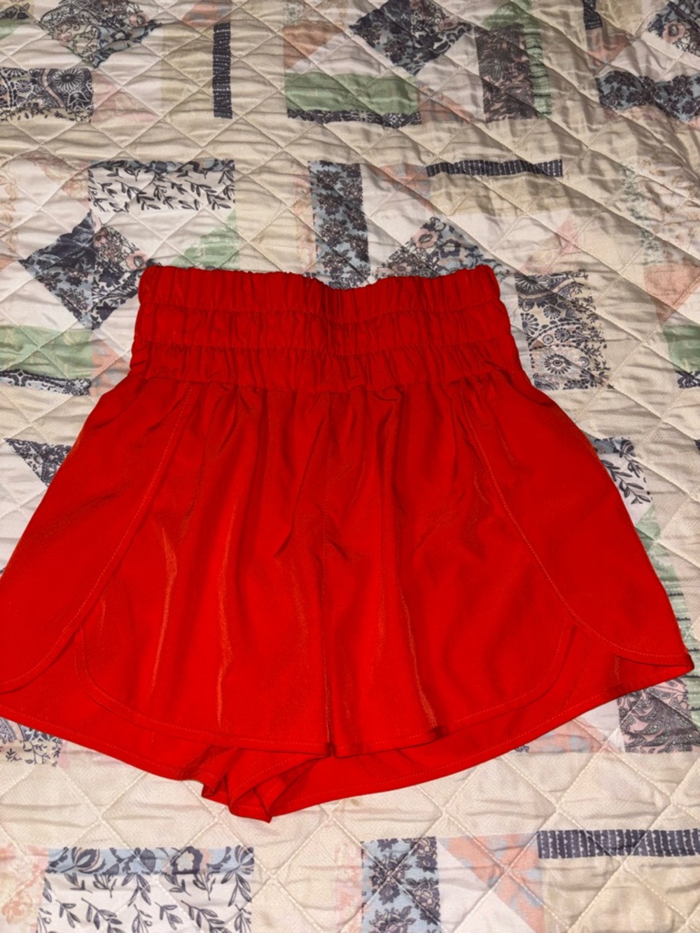 High-Rise Smocked Orange Women’s Shorts